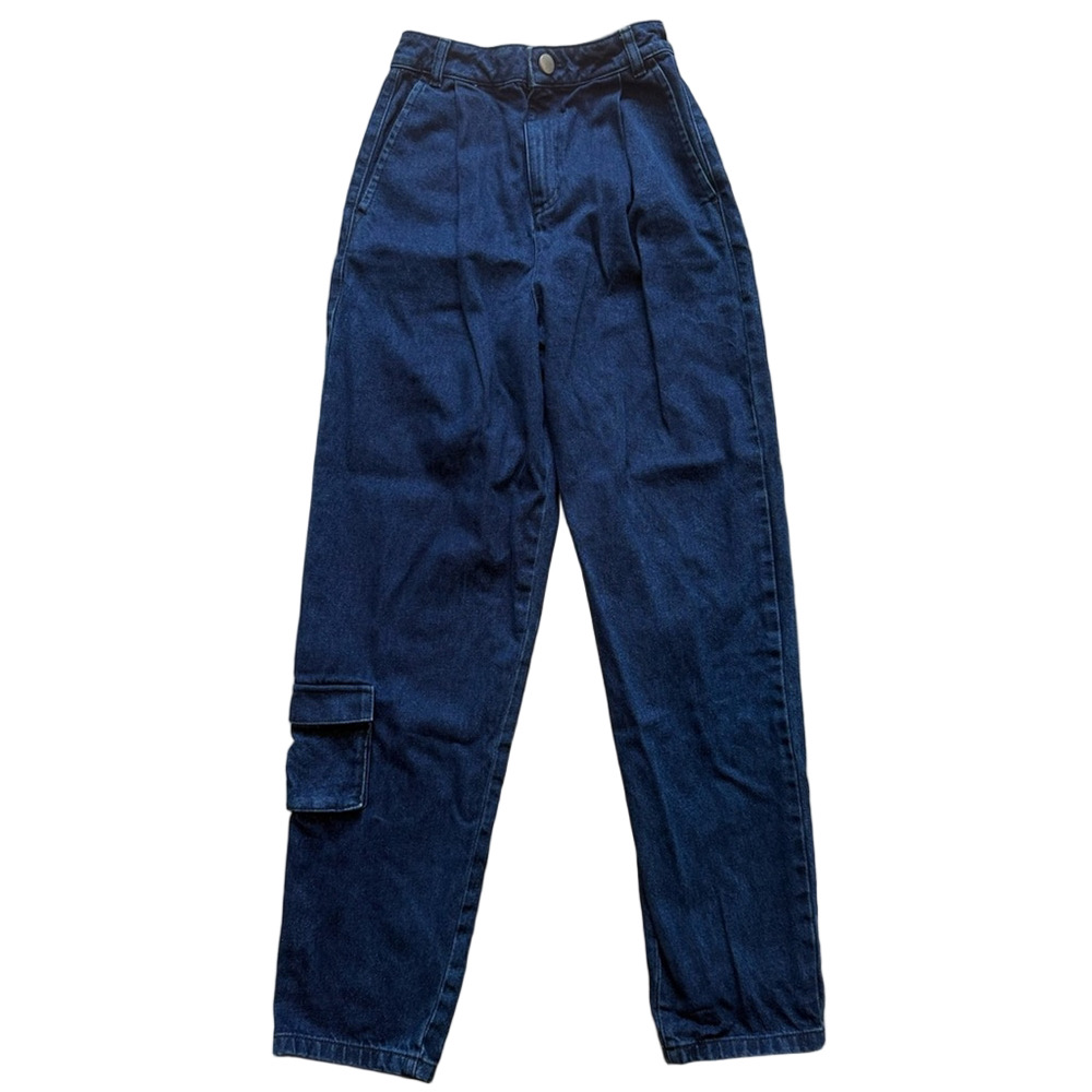 ASOS Denim Jeans in Dark Blue size 24 34 High Waist Wide Leg Cargo Denim Casual